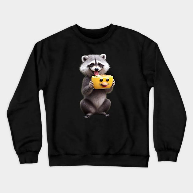 Raccoon Eating Cheese Crewneck Sweatshirt by BlackCricketdesign